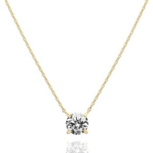 PAVOI 14K Gold Plated Crystal Solitaire 1.5 Carat (7.3mm) Cubic Zirconia Dainty Choker Necklace