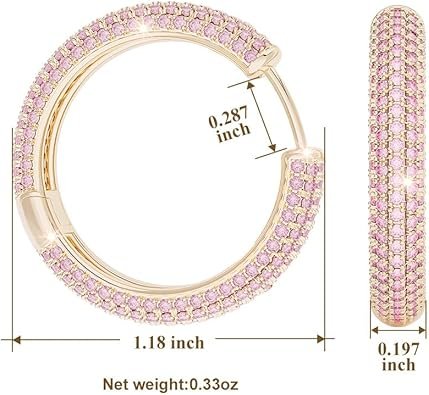 Gold Hoop Earrings with Diamond, Pink Jewelry 1 inch | 2 inch