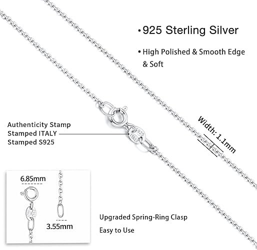 Jewlpire 925 Sterling Silver Chain Necklace Chain for Women 1.1mm Cable Chain Necklace