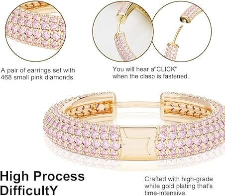Gold Hoop Earrings with Diamond, Pink Jewelry 1 inch | 2 inch