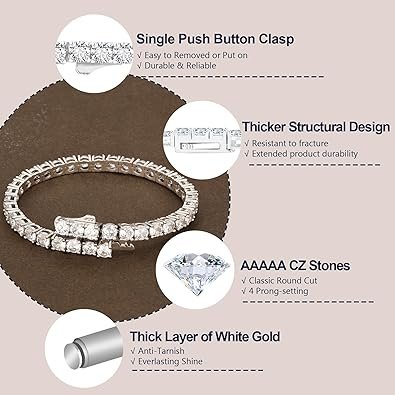 KRKC&CO 3/4mm Tennis Bracelet for Women Men, 14k Gold/White Gold Bracelets